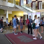 Model Lab students gather in atrium of Science Building