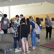 Model Lab students gather in Science Bldg. atrium waiting for first activity