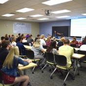 Chemistry Chair, Dr. Tanea Reed talks with Madison Southern students