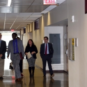 Novelis representatives get a tour of the Science Building.