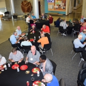 Retirees visiting and eating